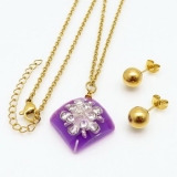 Set - Lantisor Cu Pandativ + Cercei Purple Special Inox 1322C