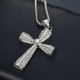 Lant Barbatesc Argintiu din Titan cu Pandantiv Cruce si Zirconiu – Accesoriu Masculin Elegant 1168Mau