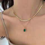 Lant Femei din Otel Inoxidabil Auriu – Accesoriu Chic cu Pandantiv Verde 1218E