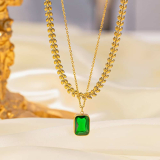 Bijuterie de Lux: Lant Auriu cu Pandantiv Piatra Verde – Accesoriu Chic 1223C