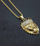 Bijuterie masculină Leu Regal – Lant inox aurit 14K cu design impunator 1219D